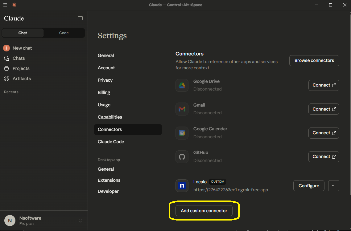 "Add a new Connector in Claude"